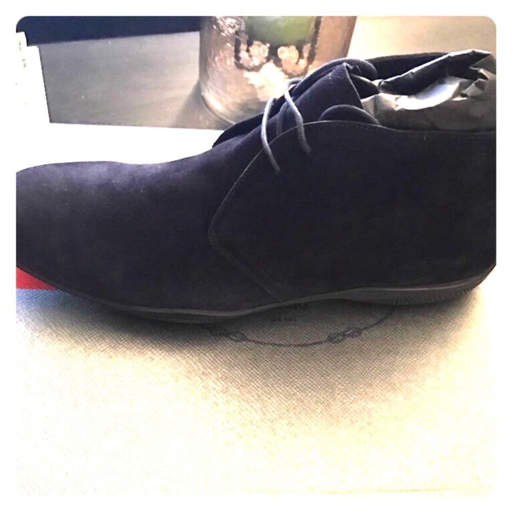 Navy blue suede parade boots